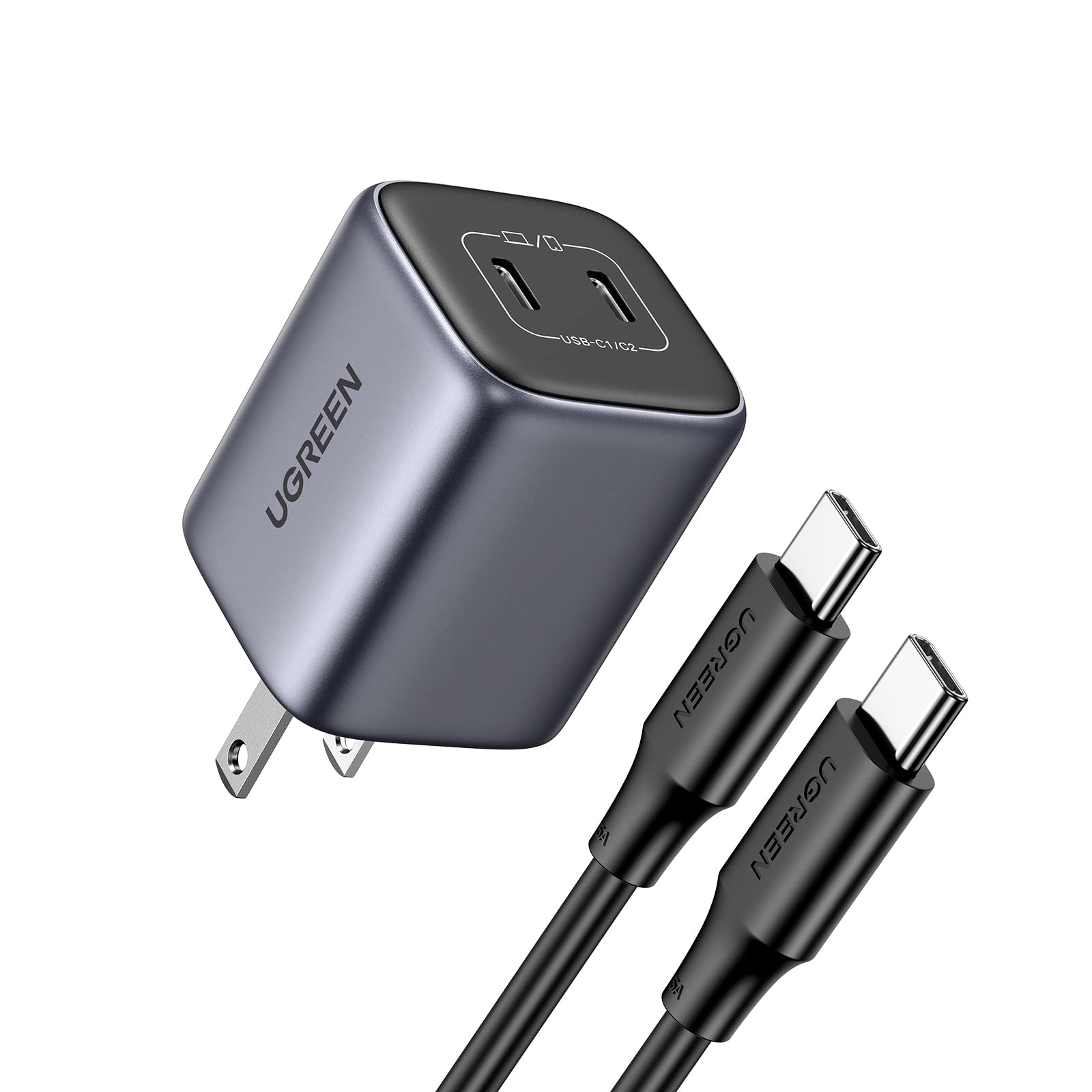 UGREEN Nexode Mini 45W PD3.0 USB-C充電器 2ポート 100W充電ケーブル付きセット PPS 45W 2.0超急速充電に